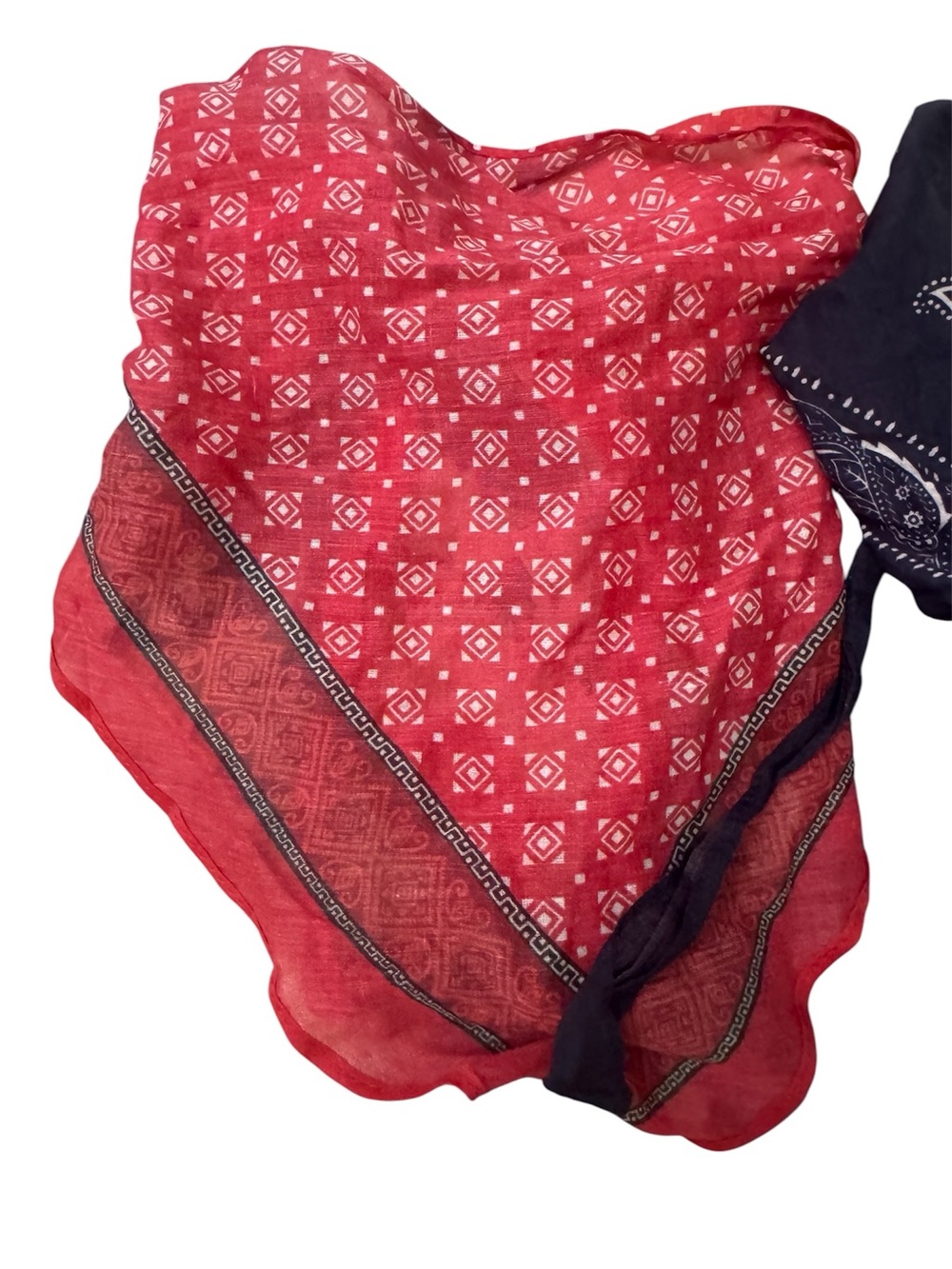 Free People Red Printed Bandana Headscarf and Navy Headscarf set of Two - Picture 5 of 7